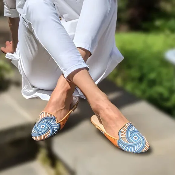Mule, Slip On - Orange & Turquoise